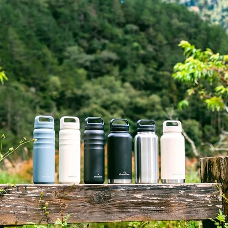 GrandTies 946ml Reise Wasserflasche - Wide Mouth Vakuum Isolierte Wasserflasche mit Zwei Stil Deckeln, kälteste Wasserflasche für Männer, Hydroflaschen für Frauen - Elfenbein Weiß – Bild 8