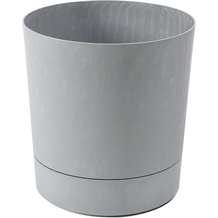 LAMELA Pflanzgefäß mit integriertem Untersetzer, Breite 20 cm – 4,7L – Grauer Blumentopf in Betonoptik für Innen & Außen – Wetterfest & Pflegeleicht
