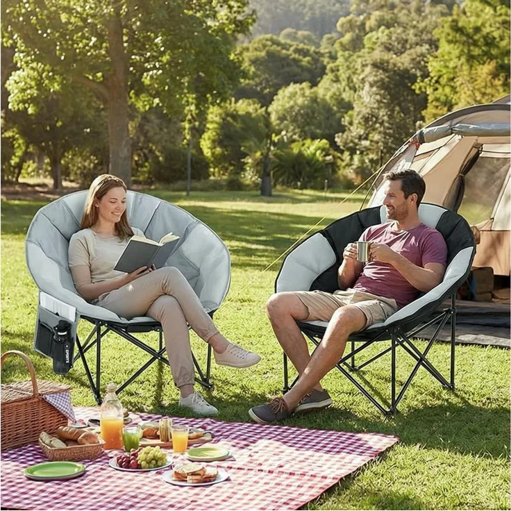 TLGREEN Campingstuhl Moonchair XXL Klappbarer Campingstuhl (150KG Belastbar, Atmungsaktives Netzgewebe, Mit Seitentasche & Tragetasche), Rutschfest, Outdoor Klappstuhl für Garten, Balkon, Angeln, Strand – Bild 2