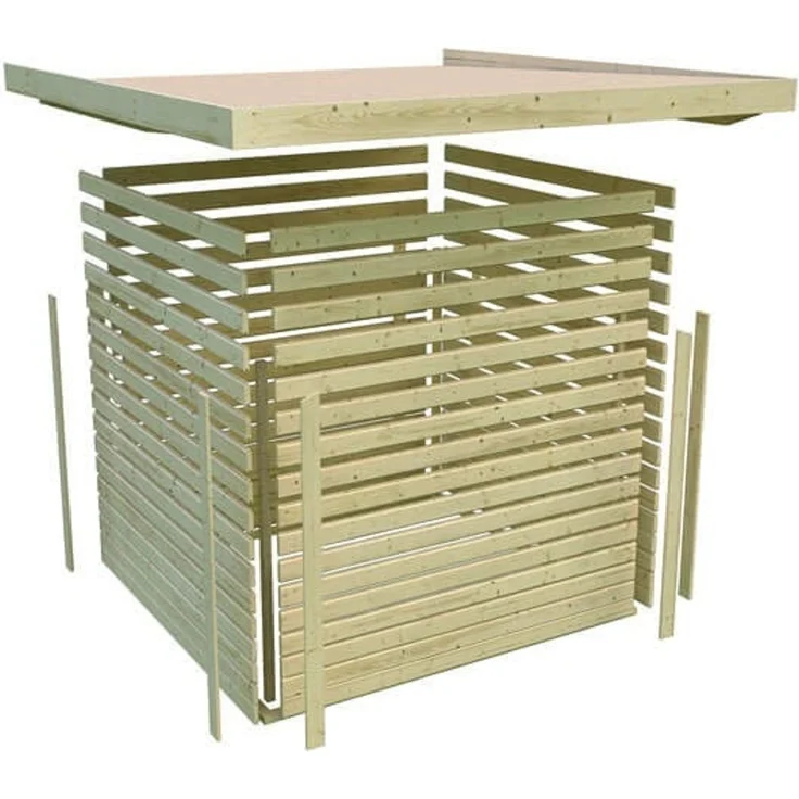 Gartenhaus Northeim 4 - 369x309 cm plus Anbaudach 3,30m mit Rückwand, 38 mm Holz terragrau, Karibu – Bild 6