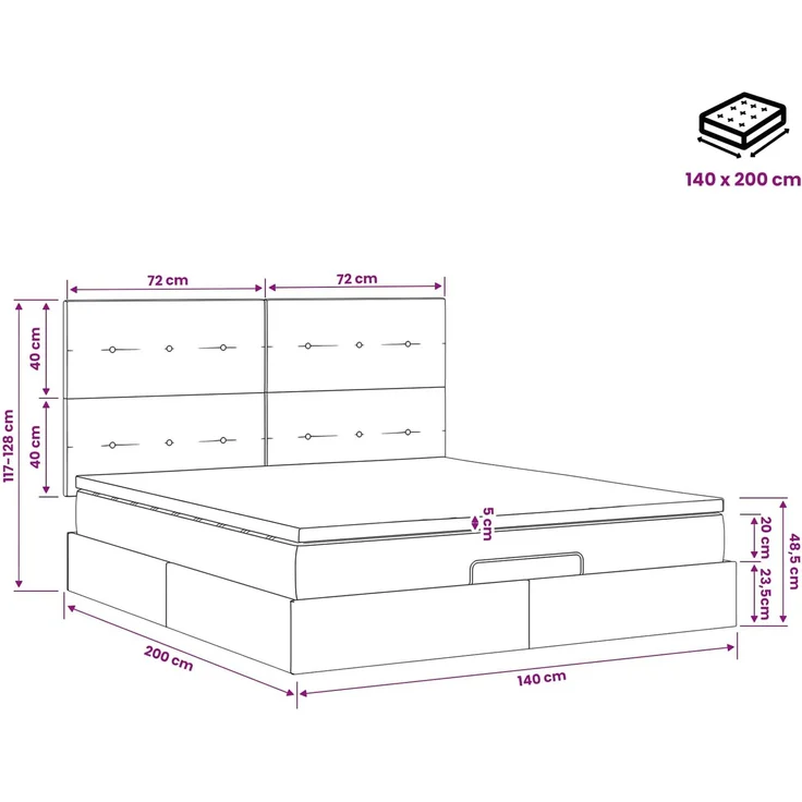 vidaXL Ottoman Bett mit Matratze Hellgrau 140 x 200 cm Stoff 3457494 – Bild 12