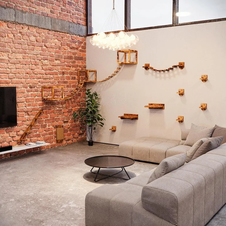 QLS Katzen-Kletterwand Deckenmontage und Wandmontage Geflammt 15-tlg, Set XXL Hängebrüke Katzenbett Katzenregal – Bild 7