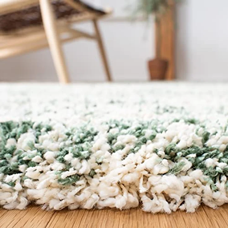 SAFAVIEH Zottelig Teppich für Wohnzimmer, Esszimmer, Schlafzimmer - Hudson Shag Collection, Hoher Flor, Elfenbein und Grün, 213 X 213 cm – Bild 4