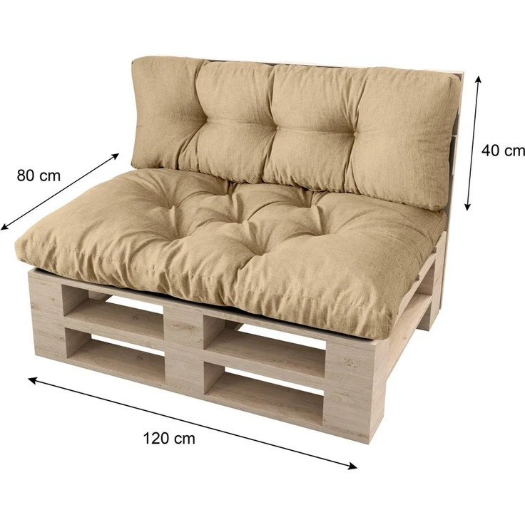 sunnypillow Palettenkissen Malmo - Set Sitzkissen 120x80x12 + Rückenkissen 120x40x15, palettenmöbel palettencouch polsterauflage