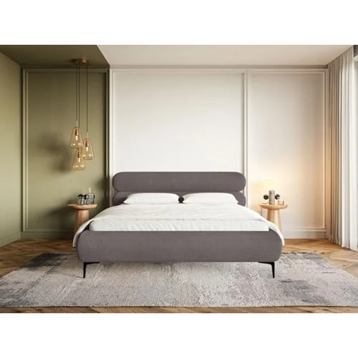 Selsey Polsterbett 140x200 cm Cord Braun – gepolstertes Bett 140x200 mit Lattenrost, stabiles Bettgestell mit schwarzen Metallfüßen, modernes Doppelbett im zeitlosen Design fürs Schlafzimmer – Bild 2