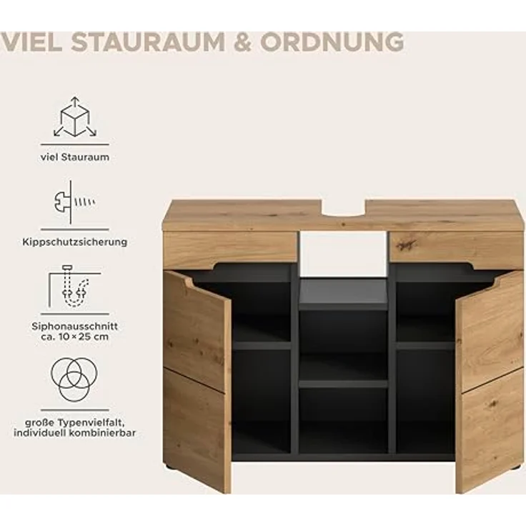 Xonox Canu Waschbeckenunterschrank (B/H/T: 80x55x34 cm) in Basalt grau Nachbildung und Artisan Nachbildung – Bild 8