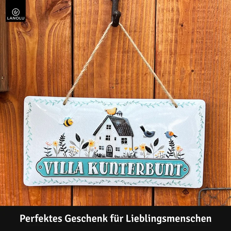 LANOLU Blechschild Villa Kunterbunt - 16x32cm – Metall – Mehrfarbig – 16121 – Bild 2
