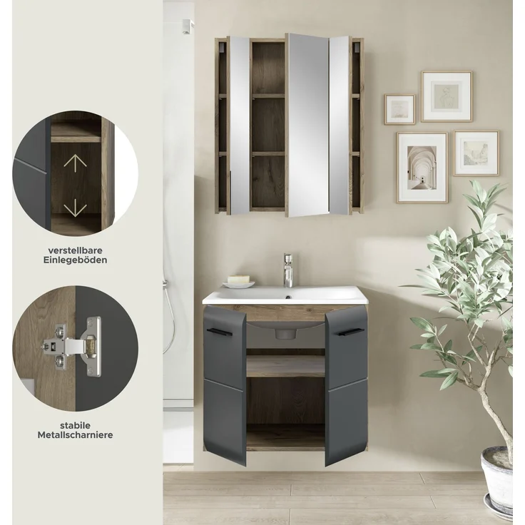 Badkombination (B/H/T: 60x185x46 cm) in schwarz matt und Nox Oak Nachbildung – Bild 7