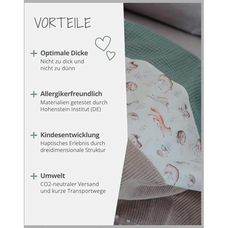 ULLENBOOM Babydecke 70x100 cm, Waldfreunde (Made in EU) - Aus Baumwolle & flauschigem Fleece (OEKO-TEX Standard), Baby Decke Neugeborenen, ideal als Kinderwagendecke oder Kuscheldecke – Bild 6