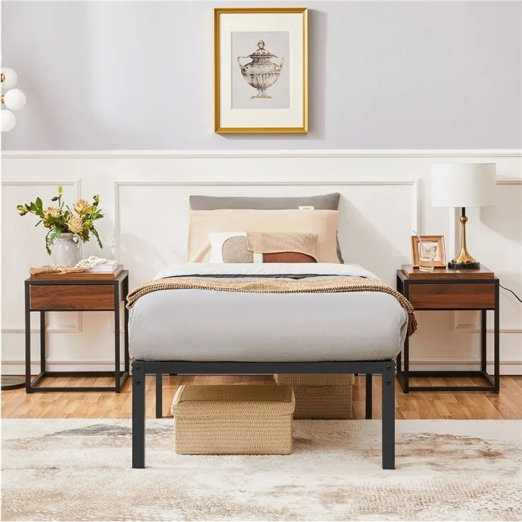 Yaheetech Bettgestell 190 x 90 cm, Metallbett Modern Jugendbett mit Lattenrost, Schwarz – Bild 3