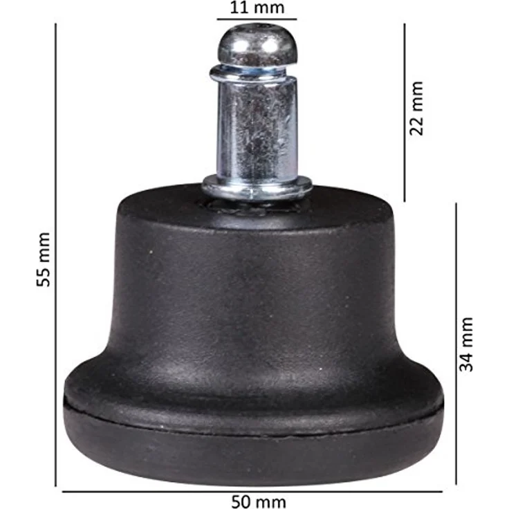 Amstyle Möbelrolle 5x Gleiter Fußgleiter Bürostuhl Möbelgleiter Bodengleiter Schwarz, (5er Set Design Kunststoff Bodengleiter Schwarz, Set besteht aus 5 Rollen), Fußgleiter f. Bürostuhl Rund 11 mm Pin Durchmesser – Bild 2