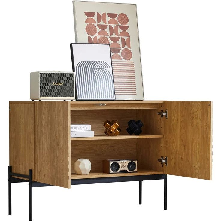DESVIAE Sideboard mit verstellbarem Einlegeboden, 100x75x40 cm, Spanplatte und Metallrahmen, Natur – Bild 7