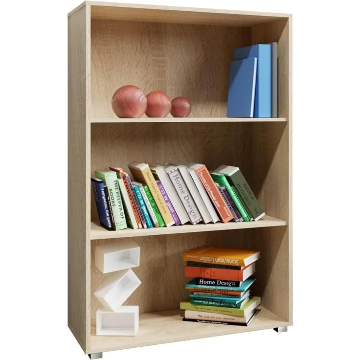 Casaria Bücherregal Vela 3 Fächer 115 x 60 x 31 cm höhenverstellbare Ablagen Holz Ordner Bücher Wohnzimmer Kinderzimmer Büro Standregal Aktenregal Eiche