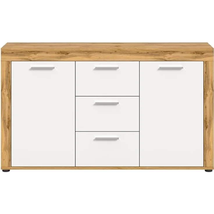 Xonox Sideboard, Weiß, Holzwerkstoff, 125x80x35 cm, 3 Schubkästen, 4 Einlegeböden, FSC®-zertifiziert – Bild 4