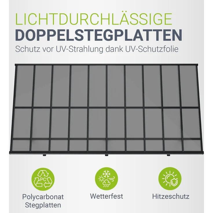 Juskys Terrassenüberdachung Borneo 6x3 m – Aluminium Terrassendach mit Doppelstegplatten Sonnenschutz Wandmontage Überdachung für Terrassen Anthrazit – Bild 4
