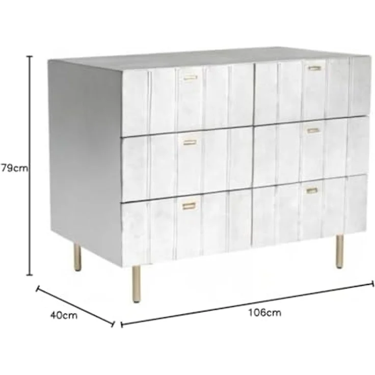 Kare Design Kommode Venice Line, Silber, Kommode mit 6 Schubladen, Holz Korpus, Stahl Beine, 89 x 106 x 40 cm (H/B/T) – Bild 3