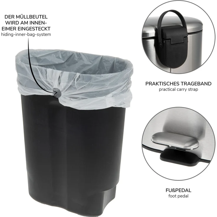 bremermann Kosmetikeimer Treteimer BARBENA - 6 Liter // Edelstahl Anti-Fingerabdruck Softclose – Bild 9