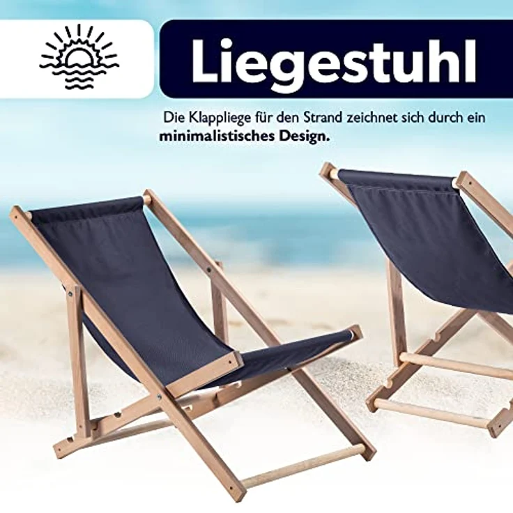 Kadax Holzliegestuhl, Dunkelblau, klappbar, Buchenholz, 53x78 cm, für bis zu 120 kg, UV- und feuchtigkeitsresistent, modernes Design – Bild 4