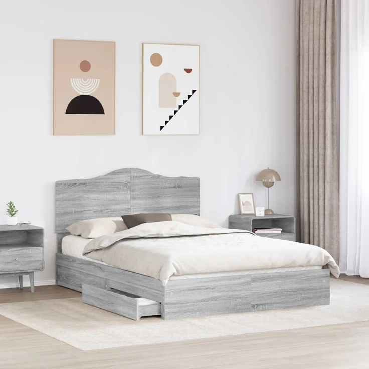 vidaXL Aufbewahrungsbett Graues Sonoma 140 x 200 cm Holzwerkstoff 3413504 – Bild 2