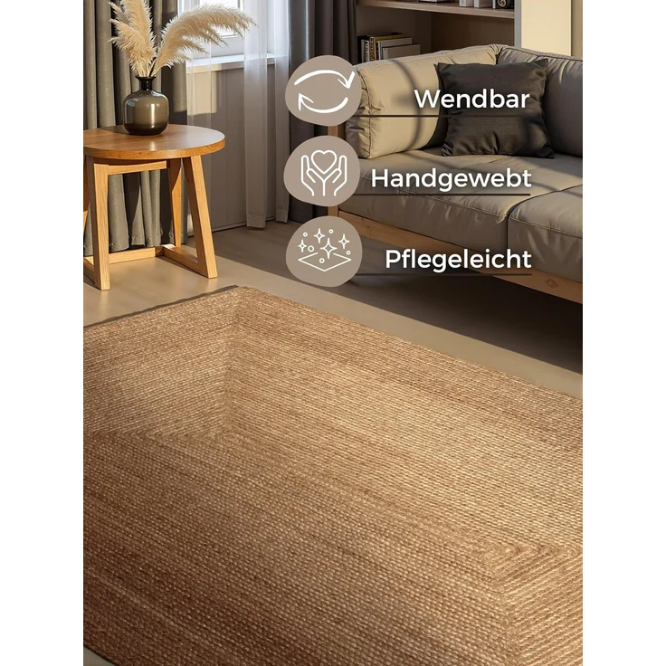 HANSE Home Teppich Sharmila Juteteppich, rechteckig, Höhe: 9 mm, 100% Jutefaser, Natur, Wohnzimmer, Esszimmer, Flur, Boho, Skandi – Bild 3