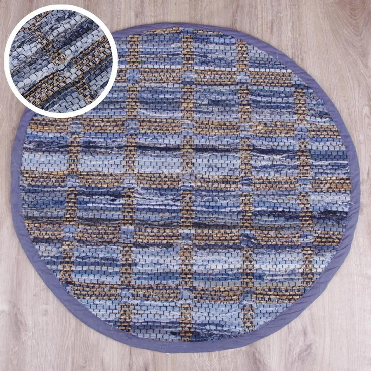 Teppich Läufer Matte Unterlage Vorleger Fußabtreter, breite Auswahl an modernen Fleckerl- und Baumwollteppichen (150cm Ø / Jeans Square) – Bild 3