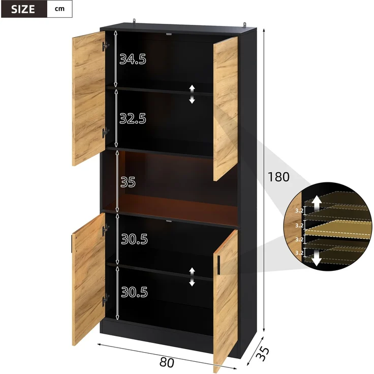 Aktenschrank 80x35x180 cm mit LED-Beleuchtung und verstellbaren Einlegeböden – Bild 4