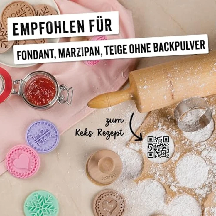 Trodat Keksstempel Set Home Made, Ø ca. 6 cm, Holzstempel, 3 wechselbare Silikon-Motiveinsätze, rostfreier Edelstahl-Ausstechring, spülmaschinenfest – Bild 5