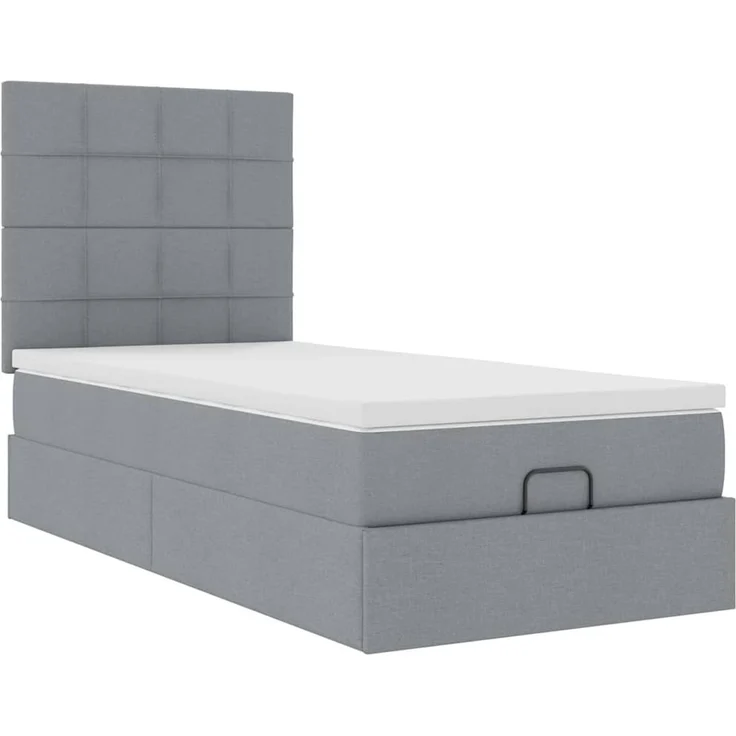 vidaXL Ottoman-Bett mit Matratze & LEDs Hellgrau 100x200 cm Stoff 3313982 – Bild 5