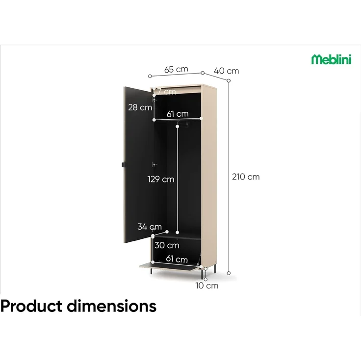 MEBLINI Garderobe Flur Möbel Set mit LED – TREND – Beige/Schwarz – Garderobenschrank Flur mit Spiegel - Garderobe Schrank - Flurgarderobe - Flurschrank hoch – Bild 6