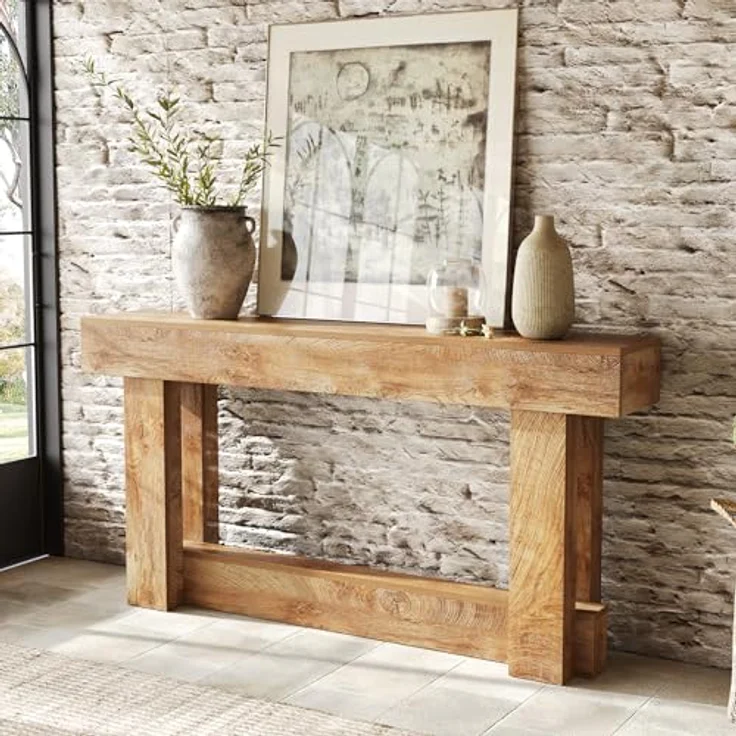 LITTLE TREE 63-Zoll-Konsolentisch im Landhausstil, 2-stufiger Sofatisch aus Holz für hinter die Couch, schmaler, Langer Eingangstisch für Wohnzimmer, Eingangsbereich, Flur (Natur) – Bild 5