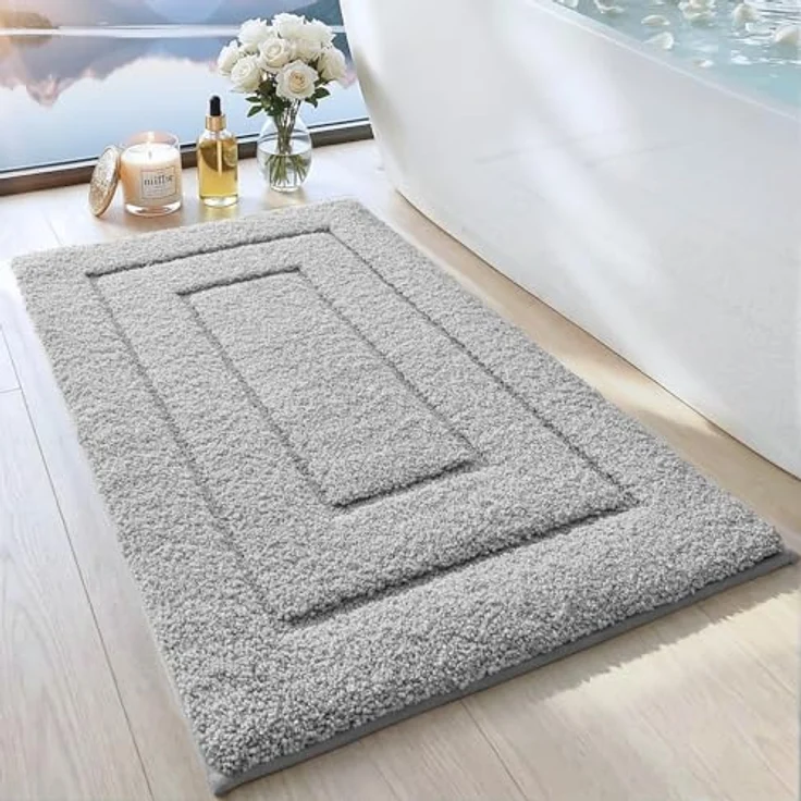 DEXI Badteppich rutschfeste,weicher Badezimmerteppich Wasserabsorbierend Badematte maschinenwaschbar Badvorleger für Dusche,Badewanne und Toilette - Hellgrau,40x60 cm – Bild 2