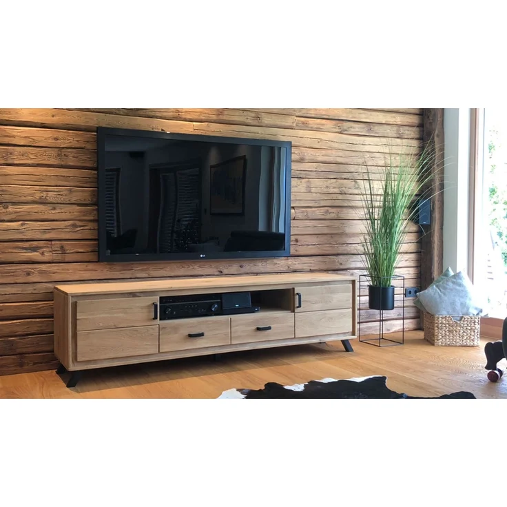 Woodline Massivholz Lowboard BERN 213 cm aus geölter Wildeiche Modern Natur 213x45x56,5 cm – Bild 3