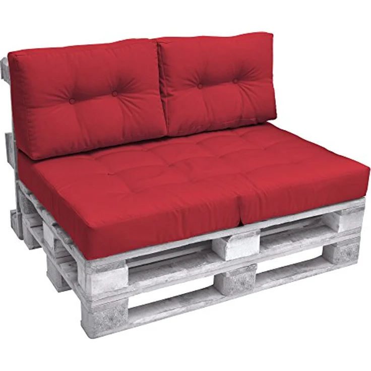 Beautissu Palettenkissen ECO Elements, Rot, 20x40x60 cm, Outdoor-Rückenkissen mit Zierknöpfen und Flockenfüllung – Bild 8