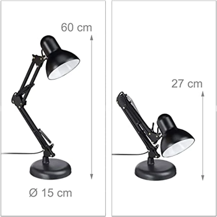 Relaxdays Retro Schreibtischlampe, Gelenk-Arm, schwenkbar, E27, Metall, schwarz, HxBxT: 50 x 27 x 15 cm – Bild 4