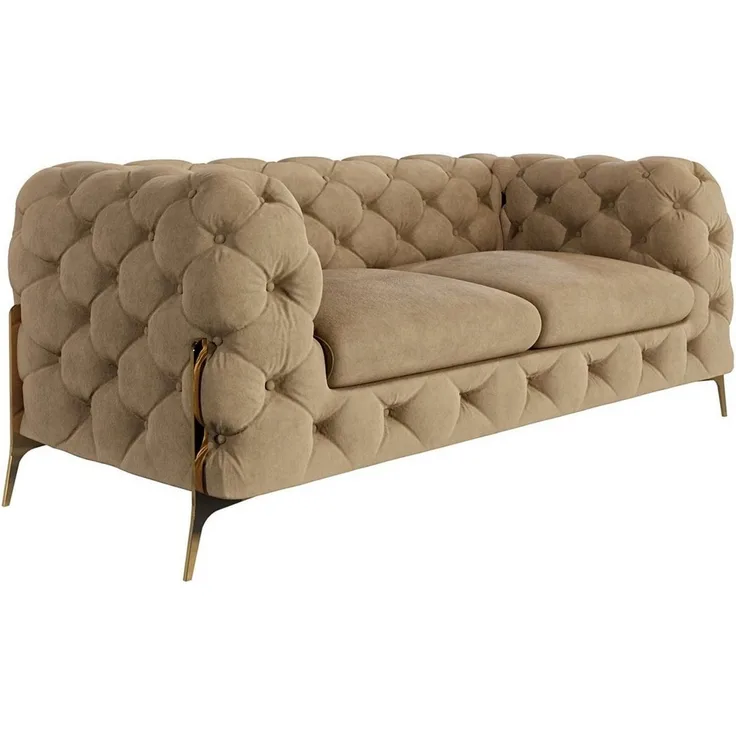S-Style Möbel Chesterfield-Sofa Ashley Chesterfield Sofa mit Goldene Metall Füßen, mit Wellenfederung