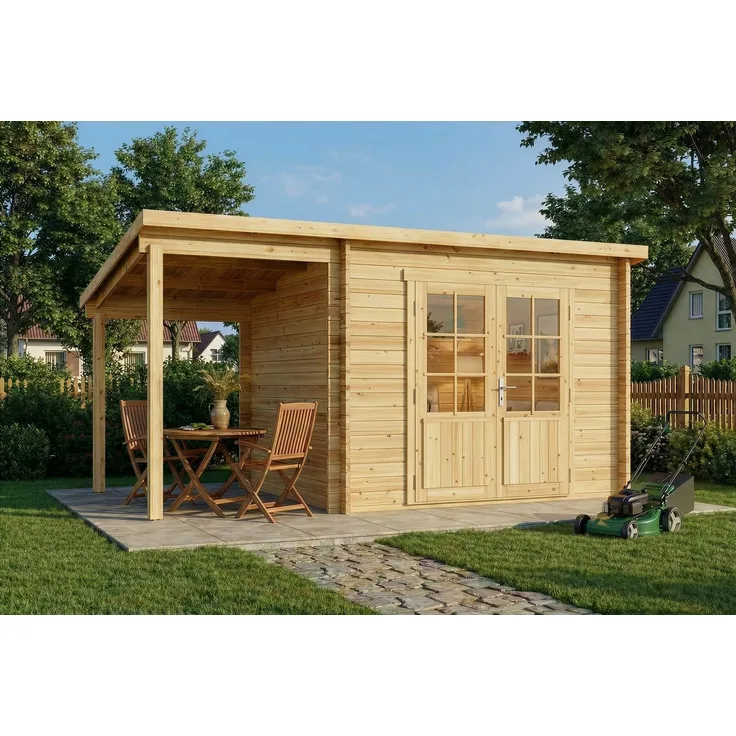 Alpholz Holz Gartenhaus Maria mit Schleppdach | Natur | 250x450x220 cm