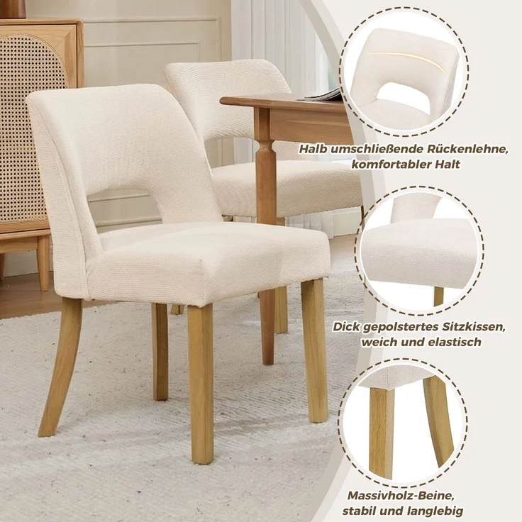Merax Esszimmerstuhl Beine aus Massivholz, Bezug aus Leinenstoff (Set, 4 St), 4er Set Polsterstühle Küchenstuhl Wohnzimmerstuhl Beige – Bild 5