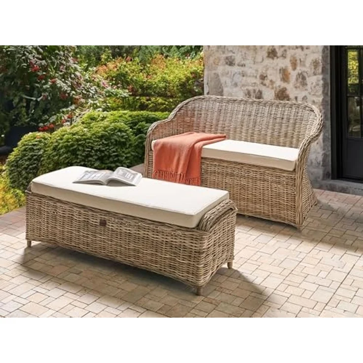 Beliani 'SUSUA' Gartensofa mit Ottomane, 2-Sitzer, Rattan natur, 141 x 69 x 86 cm – Bild 2