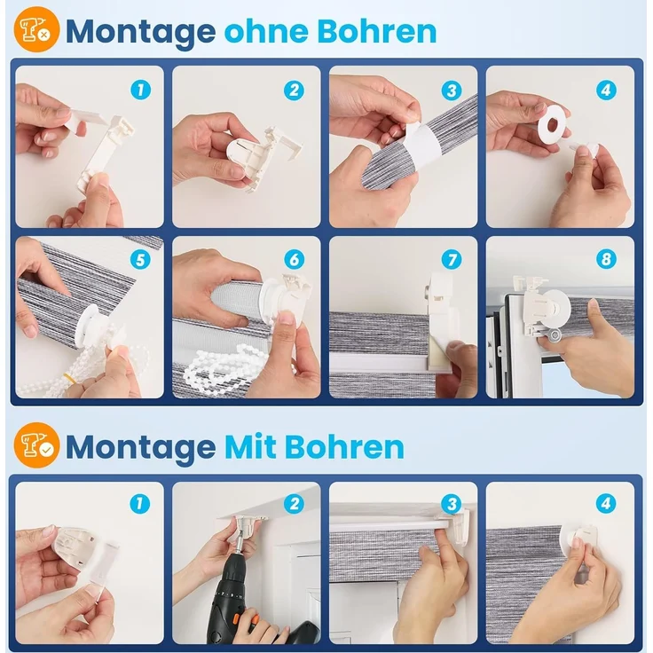 Grandekor Doppelrollo Klemmfix ohne Bohren Marmor Grau 90x150 cm(Stoffbreite 86cm) Fenster Rollos für innen Klemmrollos Duo Rollos für Fenster ohne Bohren mit Bohren Privatschutz UV-Schutz Zebrarollo – Bild 8
