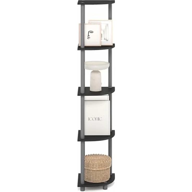 Furinno Turn-N-Tube Eckregal, 5-stöckiges Eck Bücherregal, Offene Aufbewahrungsregale, für Organisation und Aufbewahrung, Wohnzimmer, Home Office, Garage, Schlafzimmer, Rein Schwarz – Bild 8