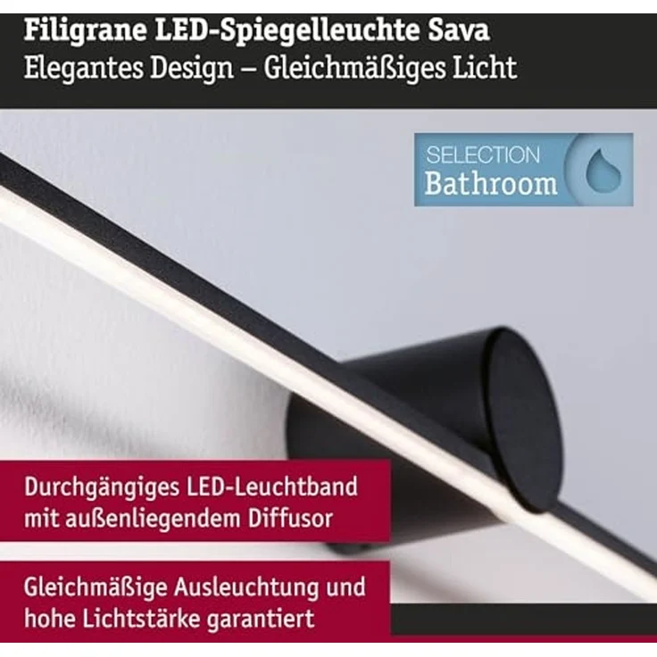 Paulmann 75413 LED Spiegelleuchte Sava 120cm 3000K Schwarz IP44 – Bild 2