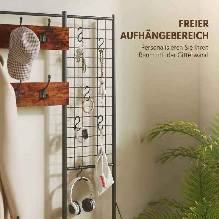 HOMCOM Garderobenständer, Spanplatte, Stahl, Rustikal-Braun, 100L x 30B x 183H cm – Bild 5