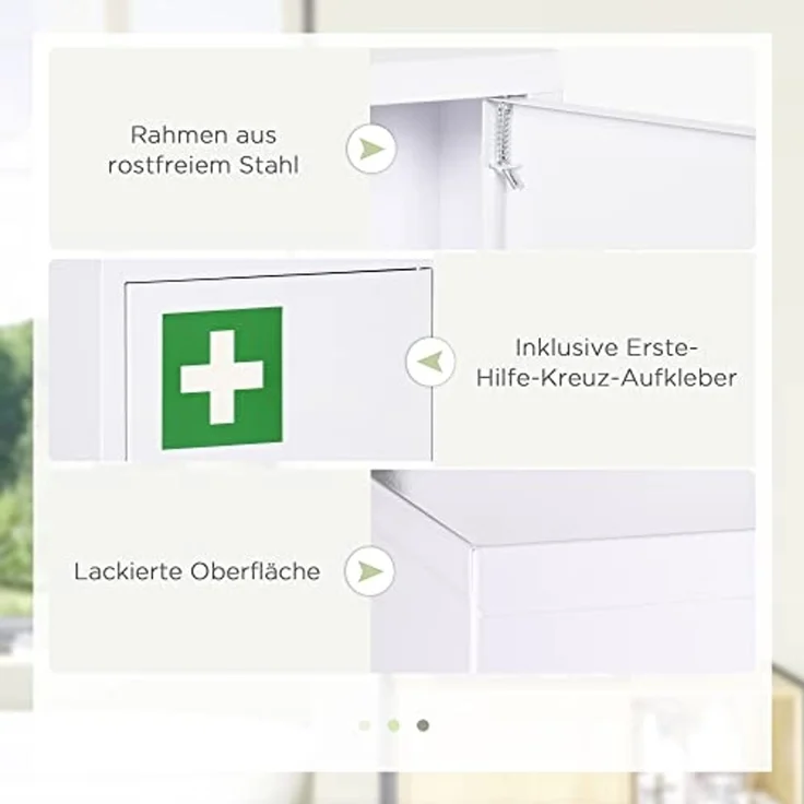 Kleankin Medizinschrank Apothekerschrank mit 3 Schichten (Medikamentenschrank, 1-St, Arzneischrank) Stahl, Weiß, 30 x 14 x 46 cm – Bild 6