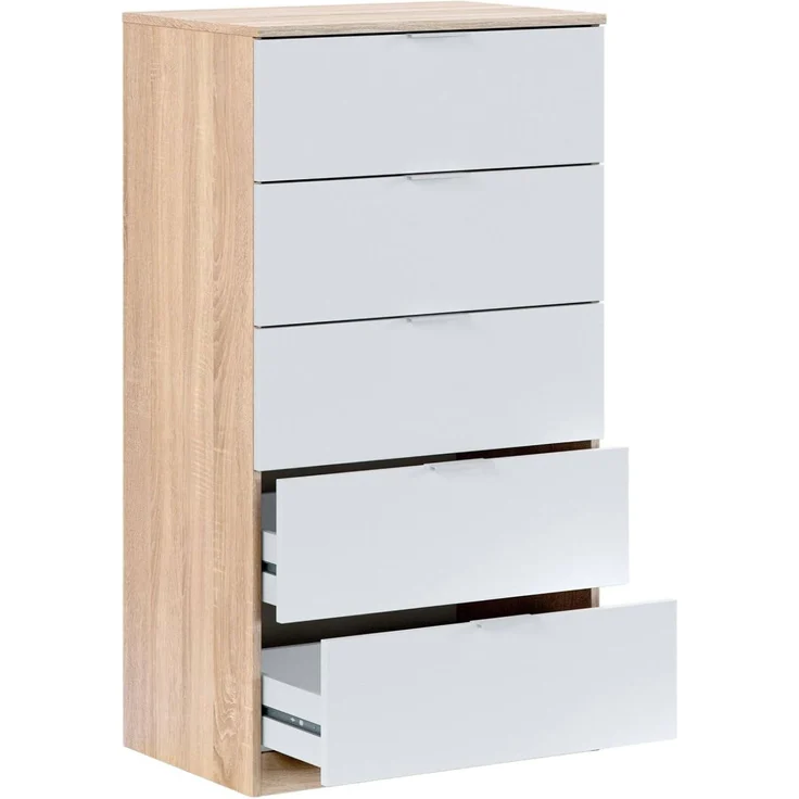 Dmora - Kommode mit Schubladen Mesquite, Wöchentlich mit 5 Schubladen, Kommode für Schlafzimmer, Moderne wöchentlich, cm 60x40h110, Eiche und Weiß – Bild 8