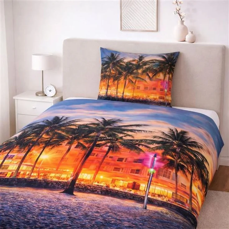 Bettwäsche aus Microfaser und brillantem Fotodruck | Reißverschluss | 2-teilig ca. 135 x 200 cm + ca. 80 x 80 cm (Palmen) – Bild 1
