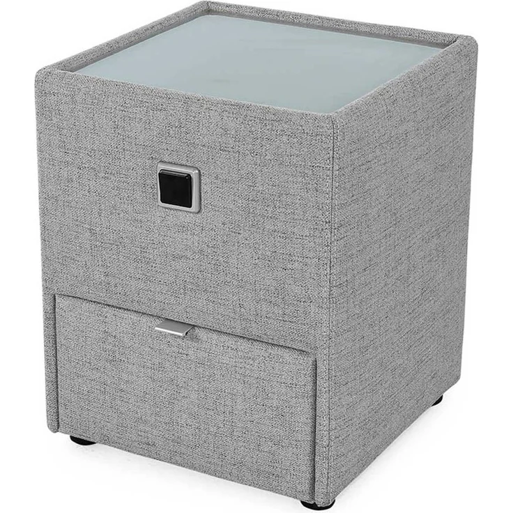 Nachttisch Lukas / Lancy, Stoff, Grau, 43 x 53 x 43 cm – Bild 1