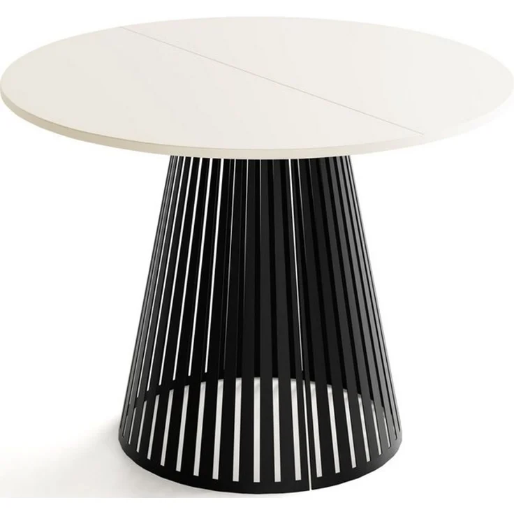 WFL GROUP Esstisch Naro Black ausziehbar rund mit schwarzen Lamellen, Metallbeinen (MADE IN EU, erhältlich in 2 Größen – 100/120 cm, ausziehbar auf 180/200 cm), platzsparender Tisch mit Lamellen für Küche, Esszimmer oder Wohnzimmer – Bild 4