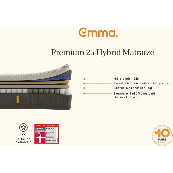 Emma '25 Hybrid' Taschenfederkernmatratze, 90x200 cm – Bild 2