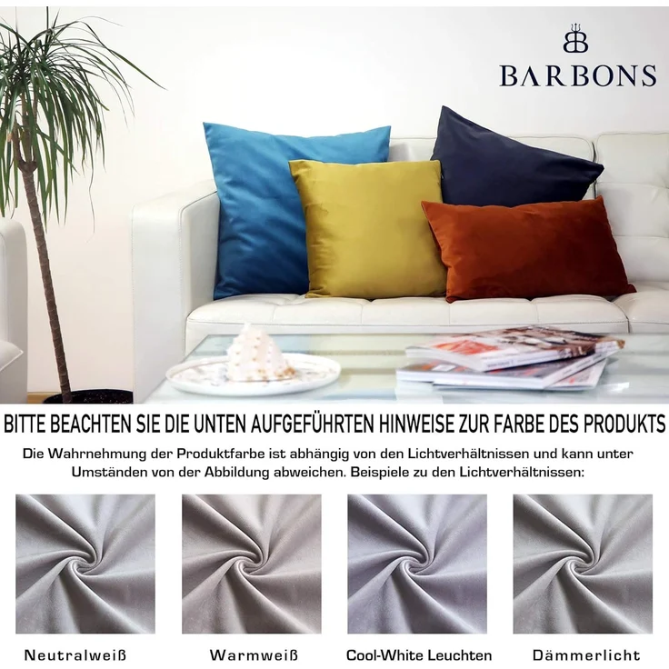 BARBONS Kissenbezug 45x45 2er Set – Samt Dekokissenbezug weiche Kissenbezüge Kissenhülle mit Reißverschluss Kopfkissenbezug (45x45, Hellgrau) – Bild 3