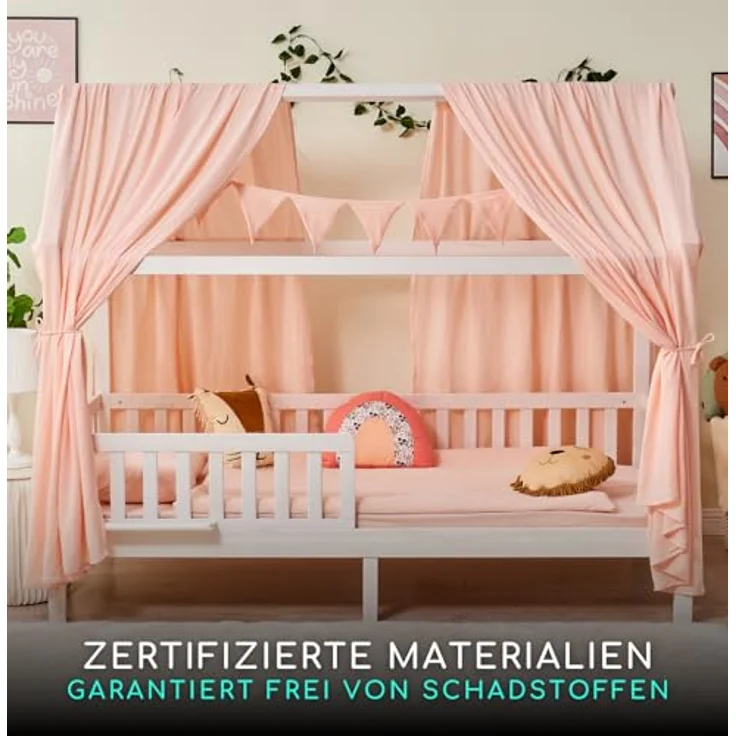 Alavya Home® Betthimmel Dekoset (2 Stück Betthimmel 1 Stück Wimpelkette 300cm cm lang mit 9 Stück Wimpeln, 3-tlg), Dekoset aus 100% Bio-Musselin Baumwolle 125x350 cm – Bild 10